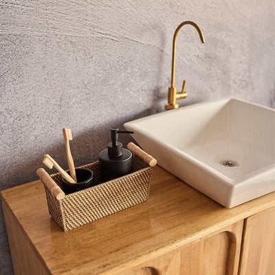 Cairo Rattan Tray – Elegant Serving & Decorative Tray – Trays & Platters on Brown Living™. SKU: CairoTrayGrey. Img 1.