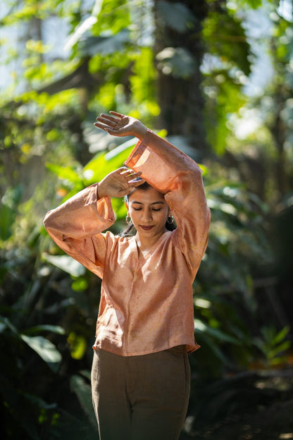 Calico Chanderi Silk Top | Elegant Wear for Women – Womens Top on Brown Living™. SKU: CST01. Img 1.