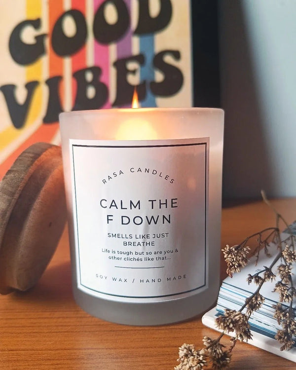 Calm The F Down Soy Wax Candle- Sweet Patchouli | Verified Sustainable Candles Fragrances on Brown Living™