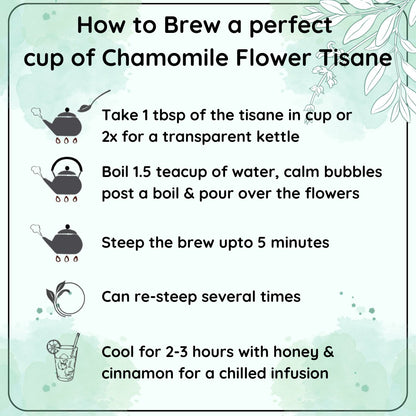 CALMING Chamomile Flower Decaf Tisane - A Tea for Sleep and Serenity – Tea by Radhikas Fine Teas and Whatnots available on Brown Living™. . SKU: 224 - 13911 - 8903555800304. Img 4.