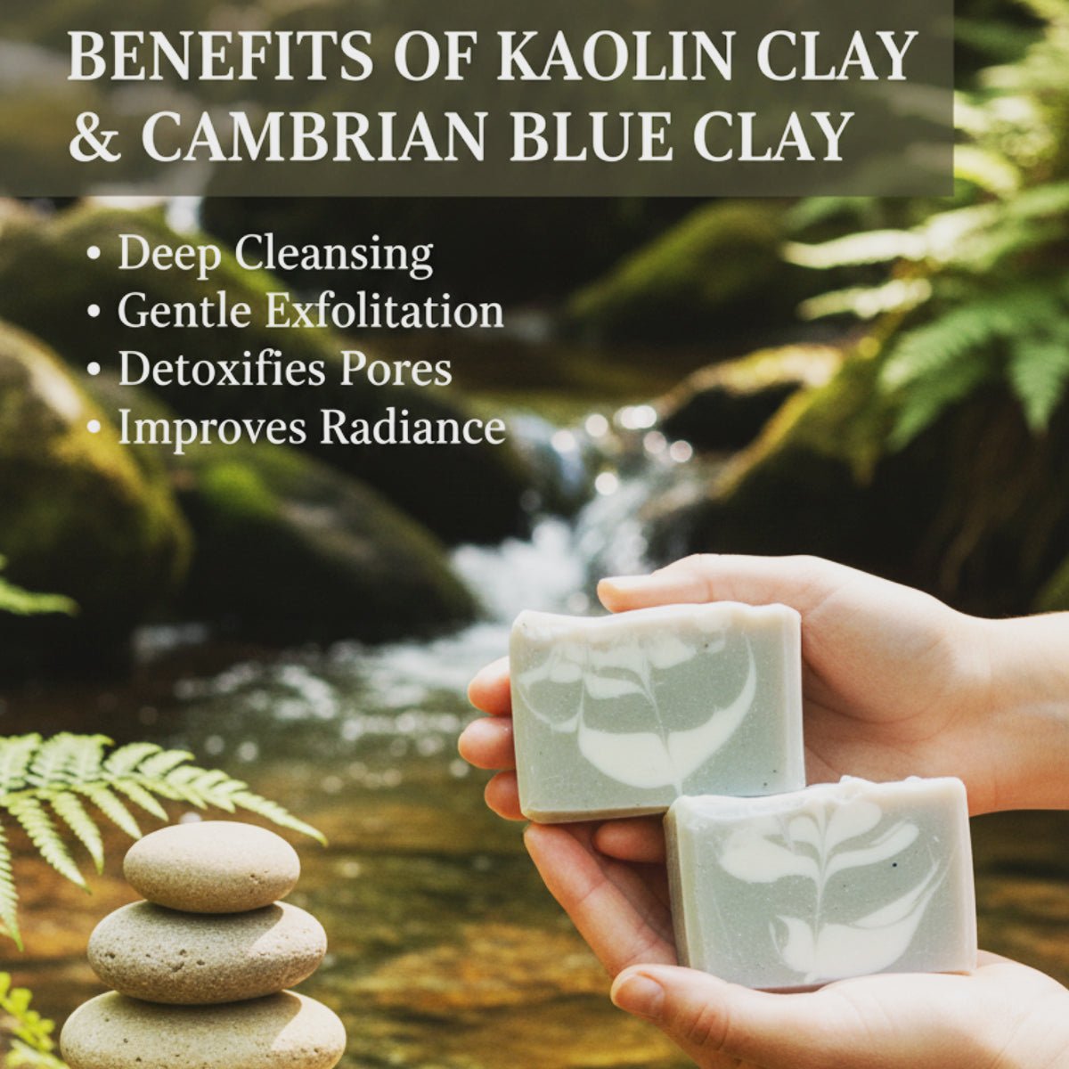 Cambrian Blue Clay Soap Cloud Fern – Deep Cleansing Natural Bar – Soap on Brown Living™. SKU: LN-CBS-01. Img 3.