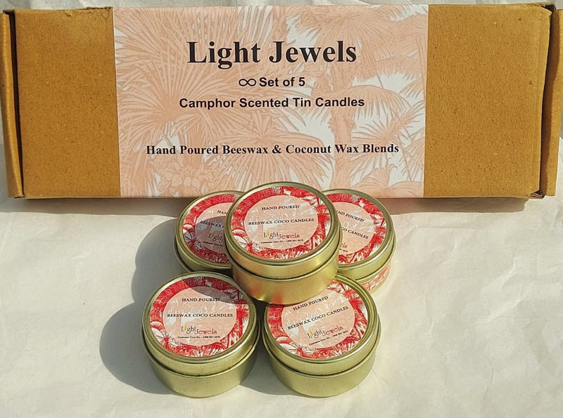 Camphor Fragrance Beeswax Tin Candles - Set of 5 | Verified Sustainable by Brown Living™