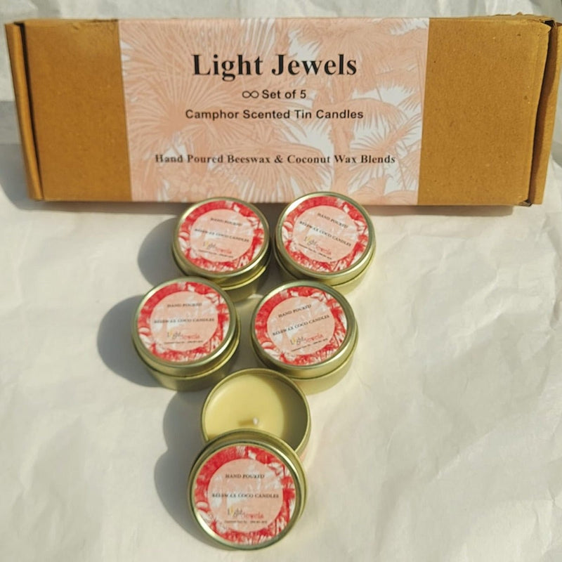 Camphor Fragrance Beeswax Tin Candles - Set of 5 | Verified Sustainable by Brown Living™