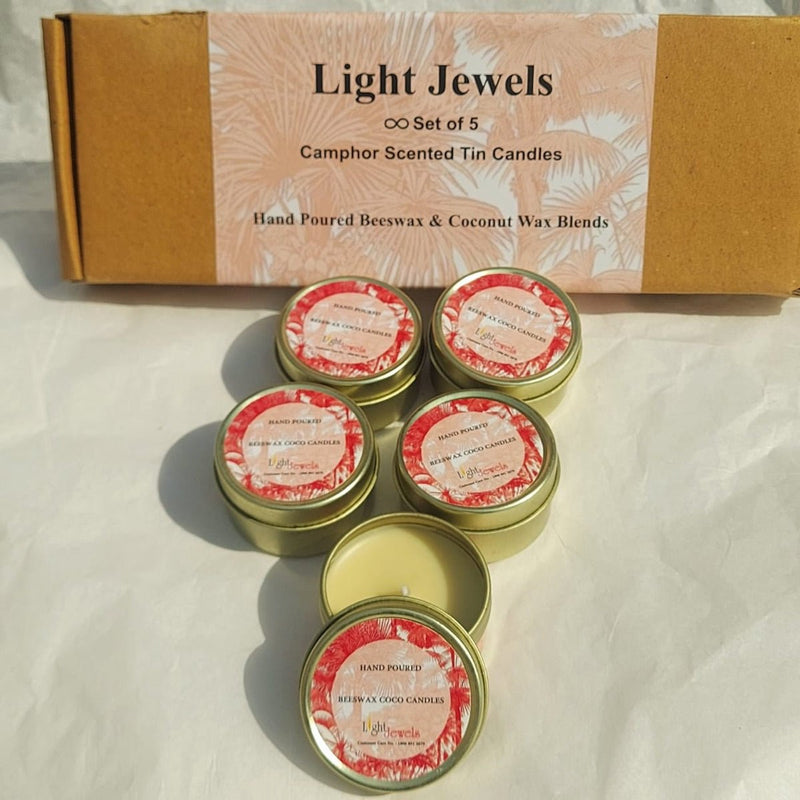 Camphor Fragrance Beeswax Tin Candles - Set of 5 | Verified Sustainable by Brown Living™