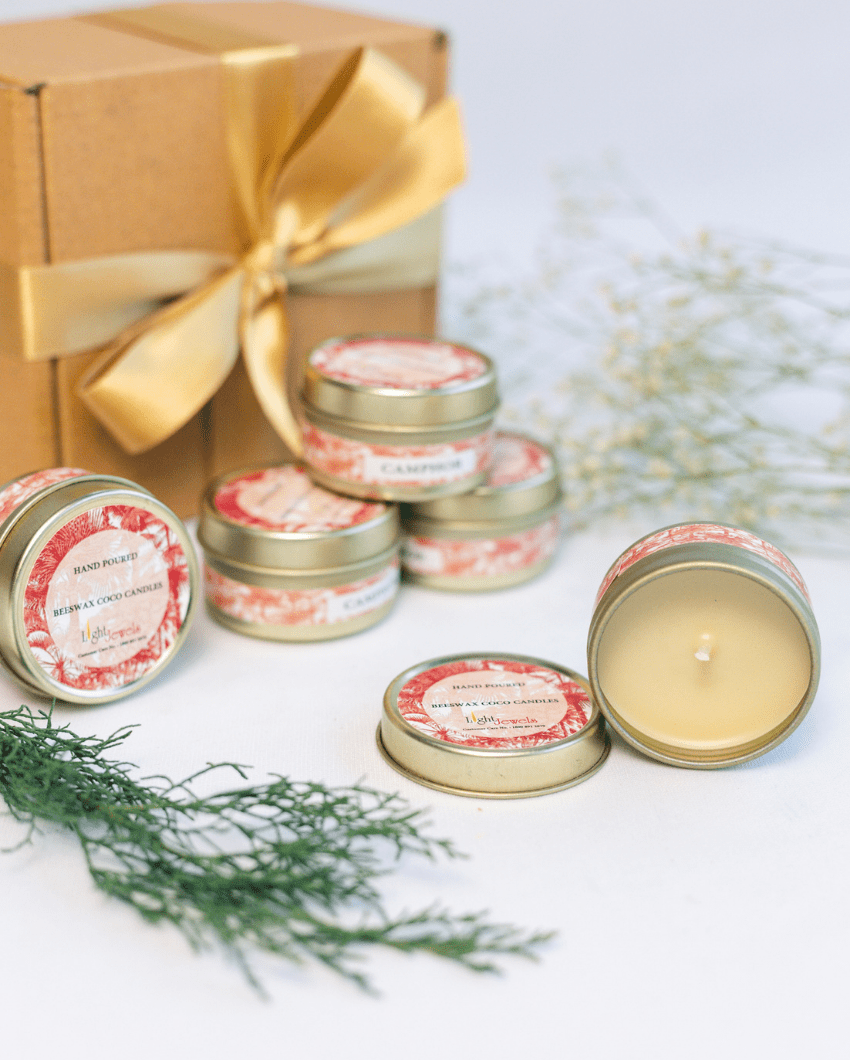 Camphor Fragrance Beeswax Tin Candles - Set of 5 – Candles & Fragrances on Brown Living™. SKU: SN1194. Img 4.