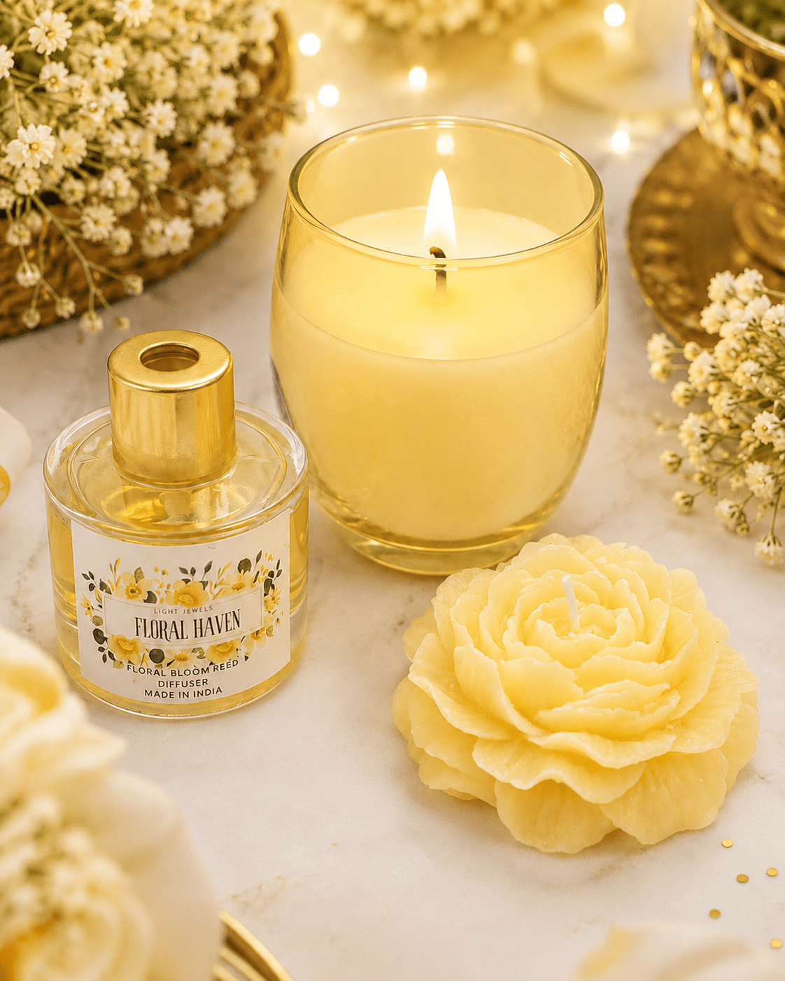 Canary Candle Set | Elegant Decorative Candles for Gifting – Candles & Fragrances on Brown Living™. SKU: SN25122. Img 1.