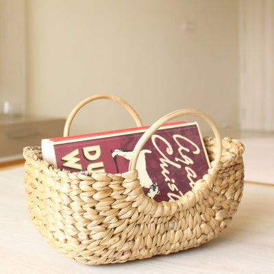 Cane Handle Water Hyacinth Basket – Baskets & Boxes on Brown Living™. SKU: SC0114. Img 3.