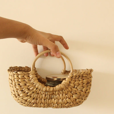 Cane Handle Water Hyacinth Basket – Baskets & Boxes on Brown Living™. SKU: SC0114. Img 2.
