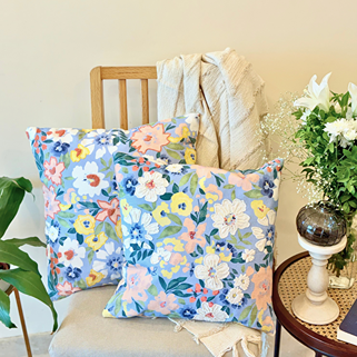 Cannes Blue Floral Cushion Cover 18 Inch Cotton Decorative Cover – Covers & Inserts on Brown Living™. SKU: TLD-BL-20. Img 1.