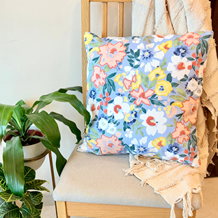 Cannes Blue Floral Cushion Cover 18 Inch Cotton Decorative Cover – Covers & Inserts on Brown Living™. SKU: TLD-BL-20. Img 3.