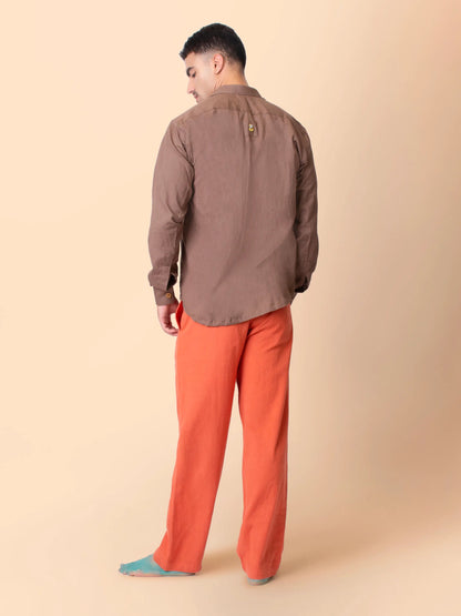 Canyon – Sustainable Cotton Linen Unisex Shirt with Flap Pockets – Men Shirt by Phuhar's available on Brown Living™. Brown Xs. SKU: pH1561. Img 3.