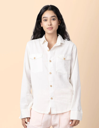 Canyon – Sustainable Cotton Linen Unisex Shirt with Flap Pockets – Men Shirt by Phuhar's available on Brown Living™. Natural Xs. SKU: pH1661. Img 13.