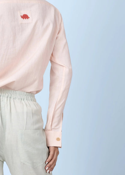 Canyon – Sustainable Cotton Linen Unisex Shirt with Flap Pockets – Men Shirt by Phuhar's available on Brown Living™. Pink Xs. SKU: pH1711. Img 12.