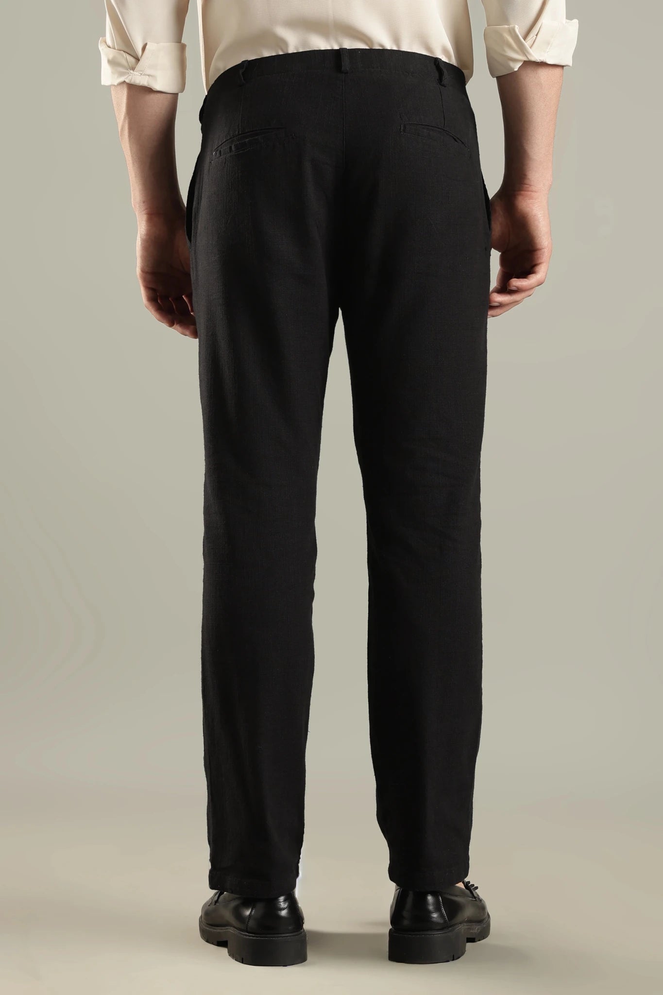 Carbon Black Natural Linen Trousers For Men – Mens Pants on Brown Living™. SKU: HP-BK-TR-30. Img 2.