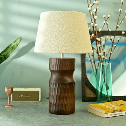 Carved Crust Night Lamp | Handcrafted Mango Wood Table Lamp | Verified Sustainable by Brown Living™