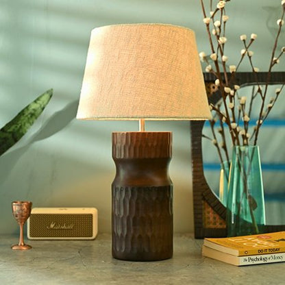 Carved Crust Night Lamp | Handcrafted Mango Wood Table Lamp | Verified Sustainable by Brown Living™