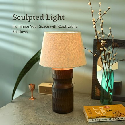 Carved Crust Night Lamp | Handcrafted Mango Wood Table Lamp | Verified Sustainable by Brown Living™