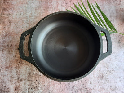 Cast Iron Smooth Flat Kadai | Traditional Cast Iron Cookware – Kitchen Tools on Brown Living™. SKU: CISFK9. Img 3.
