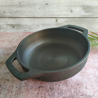 Cast Iron Smooth Flat Kadai | Traditional Cast Iron Cookware – Kitchen Tools on Brown Living™. SKU: CISFK9. Img 2.