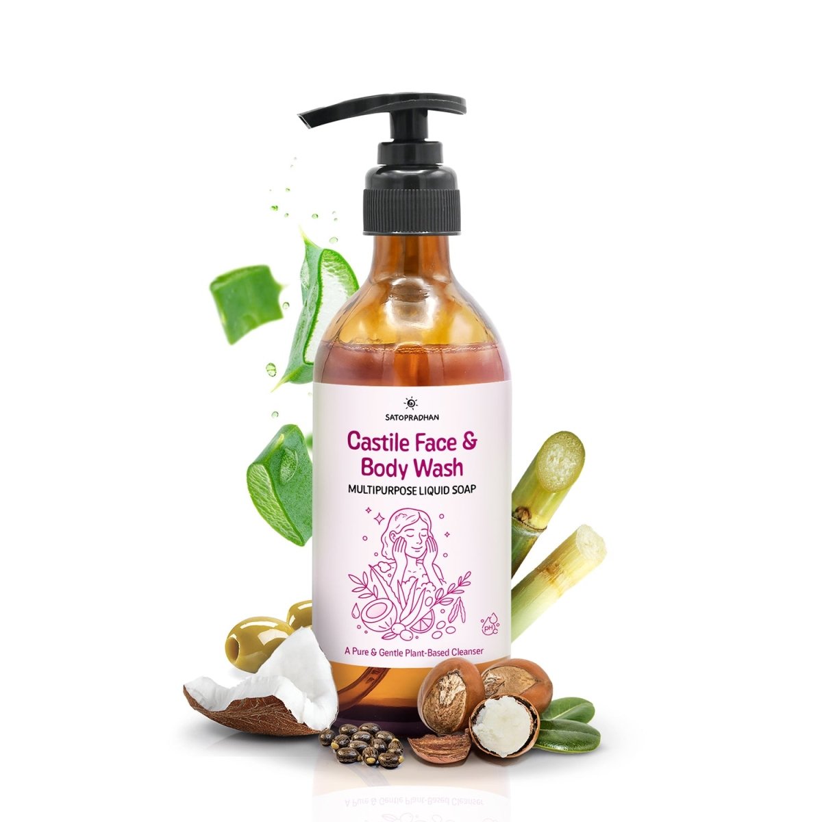 Castile Face & Body Wash – 200ml Natural, Organic, Pure & Vegan – Face Cleanser by SATOPRADHAN available on Brown Living™. . SKU: 3BC_CFBW - 2H. Img 1.