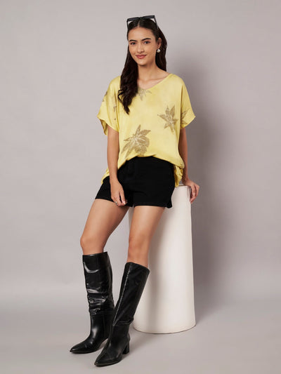 Castor Leaf Modal Satin Kaftan Top for Women – Womens Top on Brown Living™. SKU: fst5. Img 10.