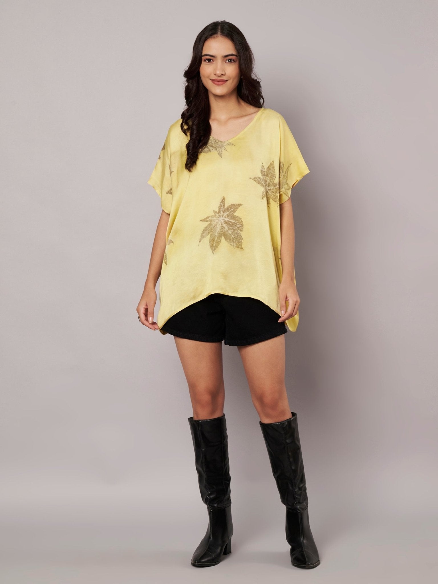 Castor Leaf Modal Satin Kaftan Top for Women – Womens Top on Brown Living™. SKU: fst5. Img 6.