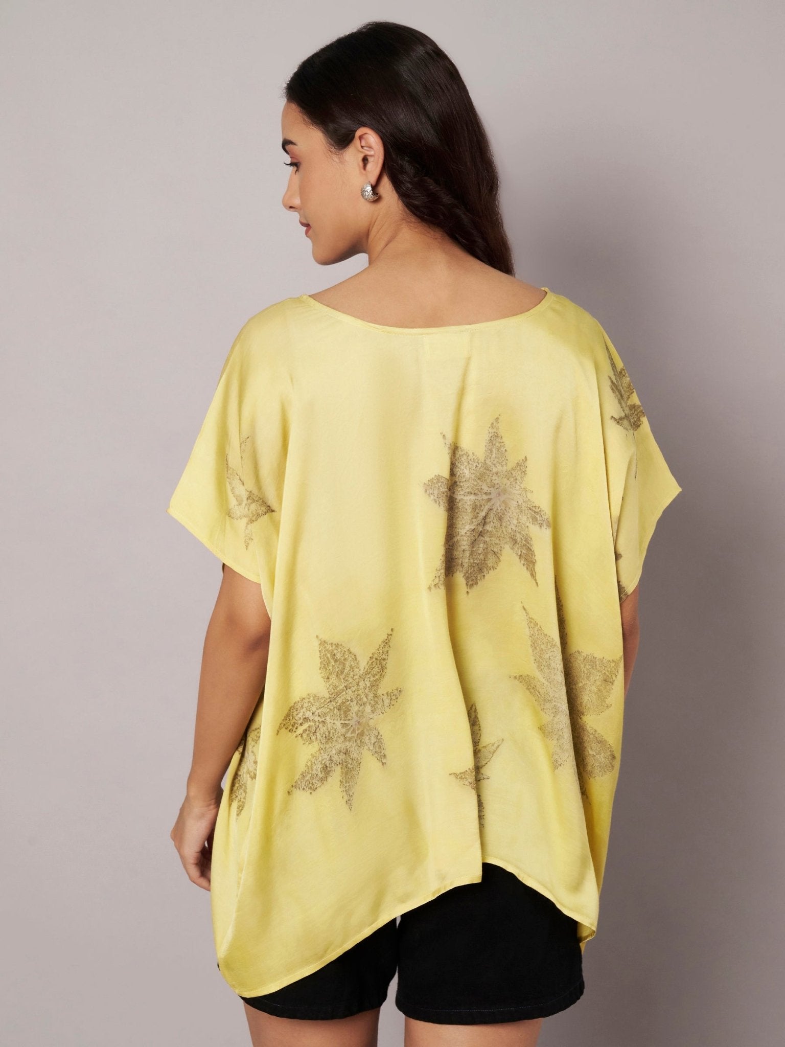 Castor Leaf Modal Satin Kaftan Top for Women – Womens Top on Brown Living™. SKU: fst5. Img 8.