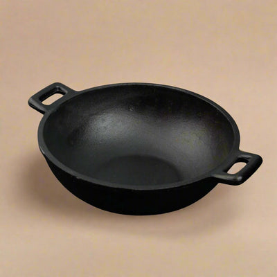 Castrong Handmade Cast Iron Deep Fry Kadai – Cookware on Brown Living™. SKU: CastIron - Deep - Fry - Kadai - 2300g - packof1. Img 1.