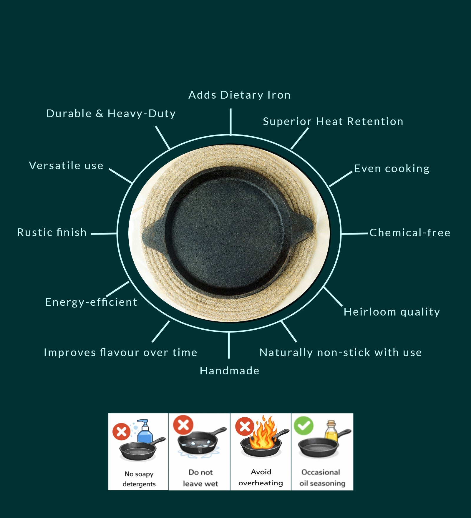 Castrong Handmade Cast Iron Fish Fry Pan – Cookware on Brown Living™. SKU: CastIron-Fish-Fry-pan-1650g-packof1. Img 4.