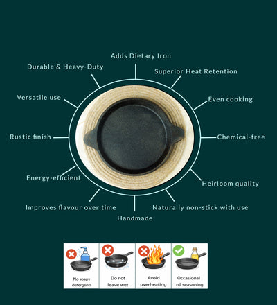 Castrong Handmade Cast Iron Fish Fry Pan – Cookware on Brown Living™. SKU: CastIron-Fish-Fry-pan-1650g-packof1. Img 4.
