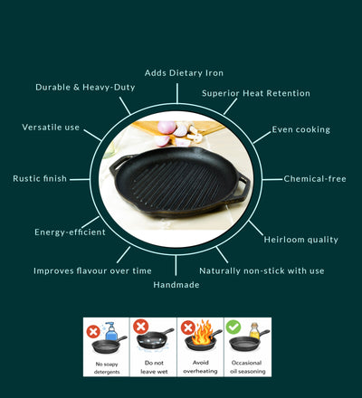 Castrong Handmade Cast Iron Grill Pan – Cookware on Brown Living™. SKU: CastIron-Griill-pan-2700g-packof1. Img 4.