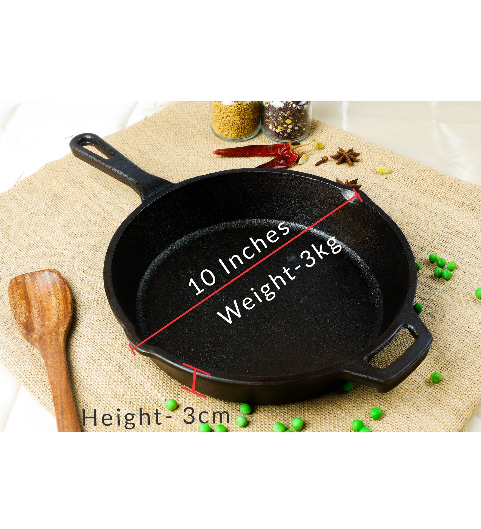 Castrong Handmade Cast Iron Skillet Fry Pan – Cookware on Brown Living™. SKU: CastIron-skiilet-Fry-pan-3000g-packof1. Img 4.