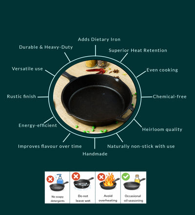 Castrong Handmade Cast Iron Skillet Fry Pan – Cookware on Brown Living™. SKU: CastIron-skiilet-Fry-pan-3000g-packof1. Img 5.