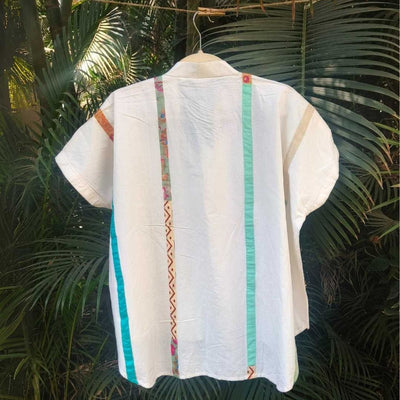 Celest White Organic Cotton Statement Shirt for Women – Womens Shirt on Brown Living™. SKU: JDS6024-XS. Img 7.