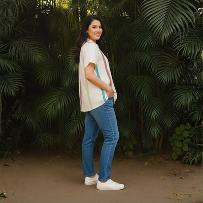 Celest White Organic Cotton Statement Shirt for Women – Womens Shirt on Brown Living™. SKU: JDS6024-XS. Img 2.