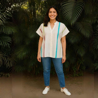 Celest White Organic Cotton Statement Shirt for Women – Womens Shirt on Brown Living™. SKU: JDS6024-XS. Img 8.