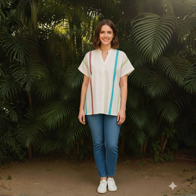 Celest White Organic Cotton Statement Shirt for Women – Womens Shirt on Brown Living™. SKU: JDS6024-XS. Img 1.