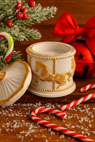 Ceramic Carousel Jar Candle | Handcrafted Decorative Candle – Candles & Fragrances on Brown Living™. SKU: LUSH_0014. Img 2.