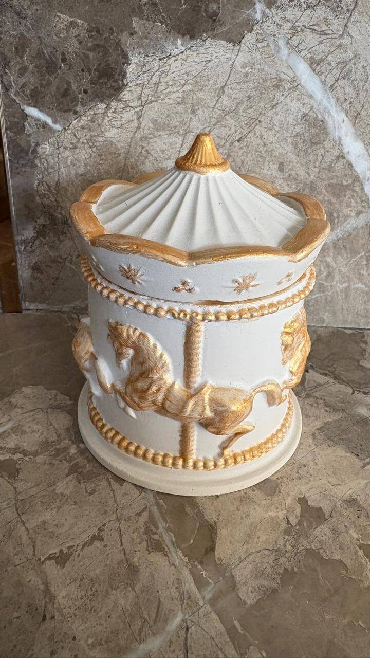 Ceramic Carousel Jar Candle | Handcrafted Decorative Candle – Candles & Fragrances on Brown Living™. SKU: LUSH_0014. Img 1.