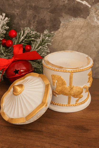 Ceramic Carousel Jar Candle | Handcrafted Decorative Candle – Candles & Fragrances on Brown Living™. SKU: LUSH_0014. Img 3.