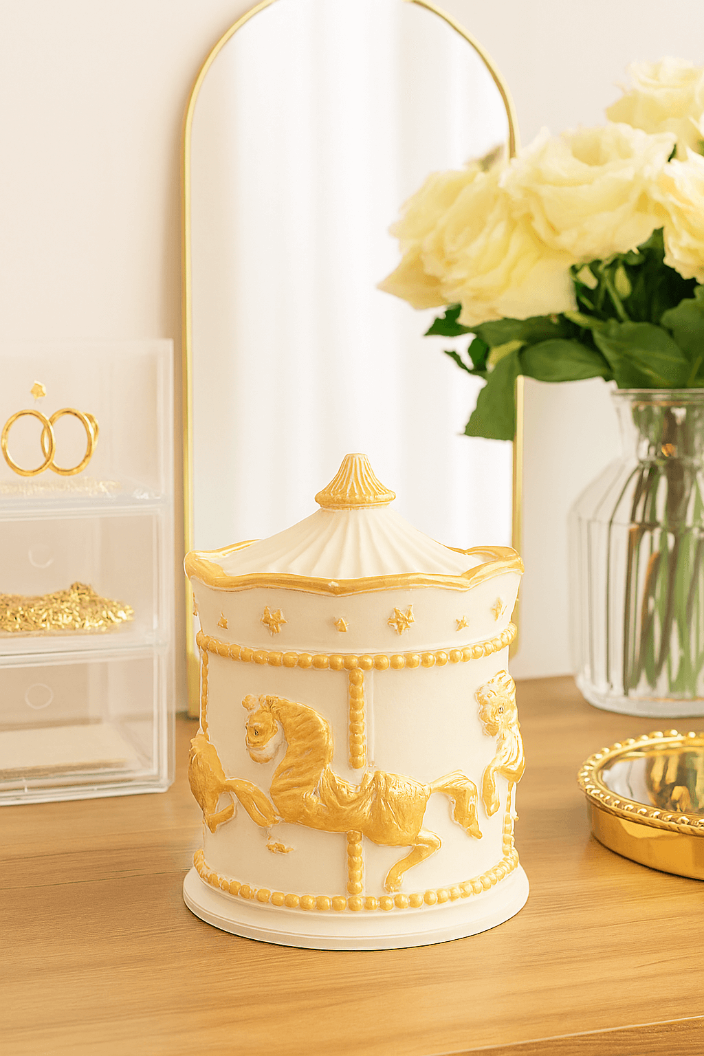 Ceramic Carousel Jar Candle | Handcrafted Decorative Candle – Candles & Fragrances on Brown Living™. SKU: LUSH_0014. Img 4.