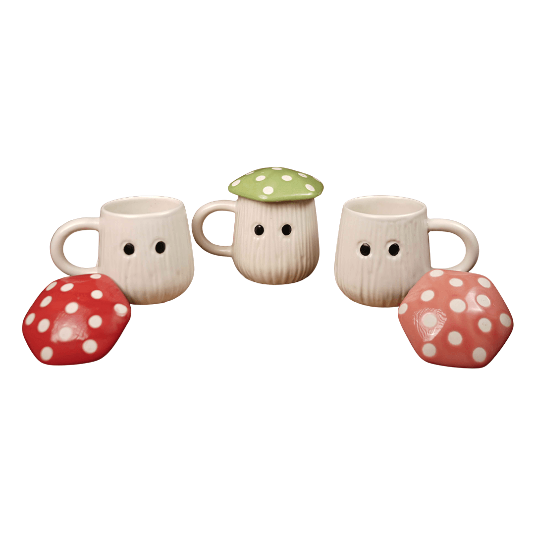 Ceramic Mushroom Mug Set | Cute Coffee & Tea Mugs | Set of 3 – Mugs on Brown Living™. SKU: CC5. Img 1.