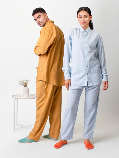 Ceylon – Handwoven Cotton Linen Functional Shirt – Men Shirt by Phuhar's available on Brown Living™. Blue Xs. SKU: pH2161. Img 16.