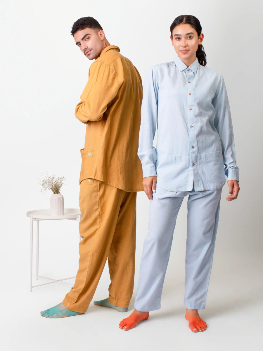 Ceylon – Handwoven Cotton Linen Functional Shirt – Men Shirt by Phuhar's available on Brown Living™. Blue Xs. SKU: pH2161. Img 16.