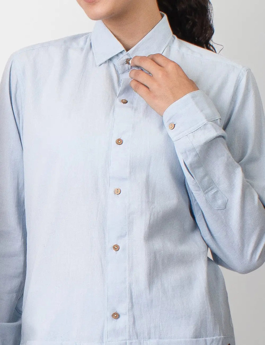 Ceylon – Handwoven Cotton Linen Functional Shirt – Men Shirt by Phuhar's available on Brown Living™. Blue Xs. SKU: pH2161. Img 17.