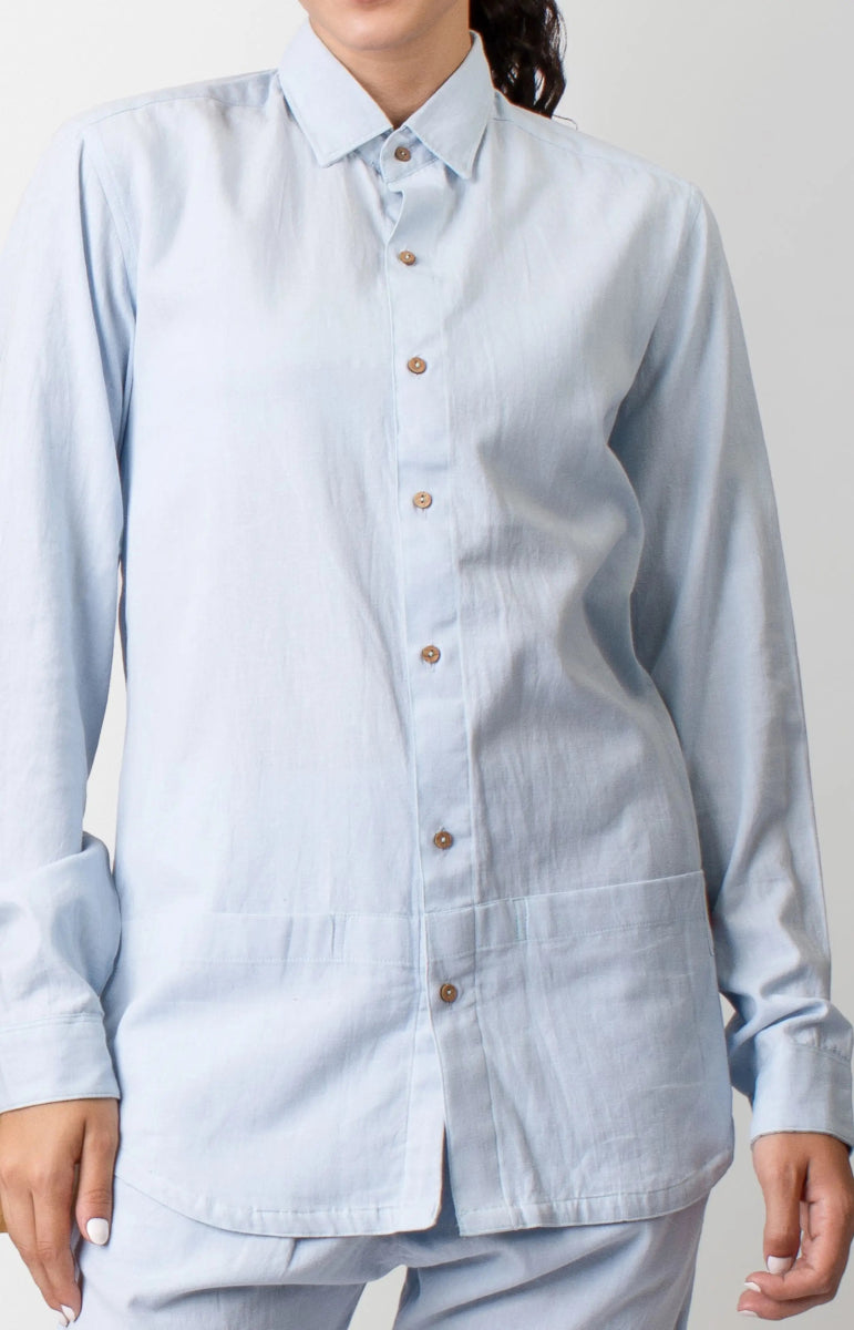 Ceylon – Handwoven Cotton Linen Functional Shirt – Men Shirt by Phuhar's available on Brown Living™. Blue Xs. SKU: pH2161. Img 15.