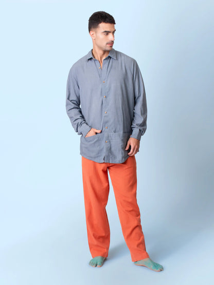 Ceylon – Handwoven Cotton Linen Functional Shirt – Men Shirt by Phuhar's available on Brown Living™. Grey Xs. SKU: pH2211. Img 9.