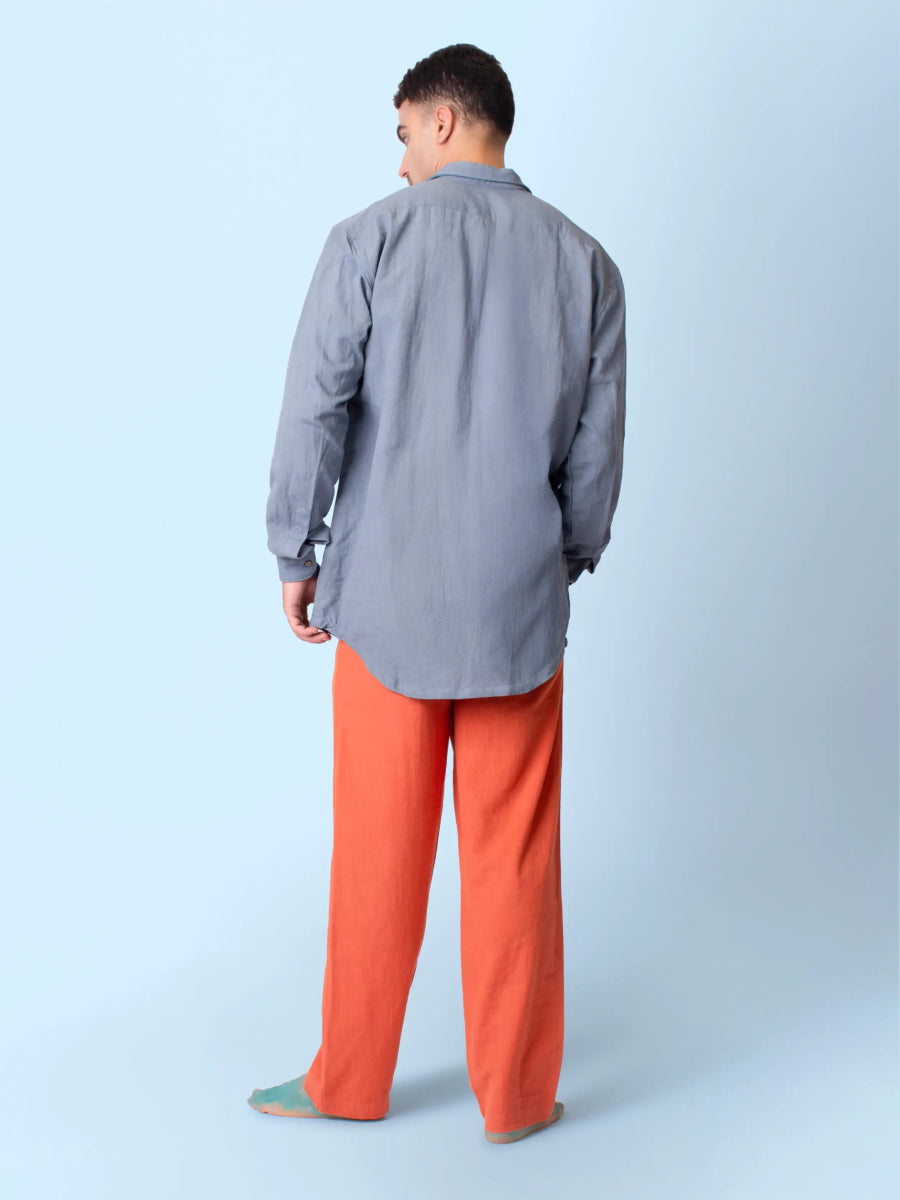 Ceylon – Handwoven Cotton Linen Functional Shirt – Men Shirt by Phuhar's available on Brown Living™. Grey Xs. SKU: pH2211. Img 10.
