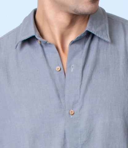 Ceylon – Handwoven Cotton Linen Functional Shirt – Men Shirt by Phuhar's available on Brown Living™. Grey Xs. SKU: pH2211. Img 12.