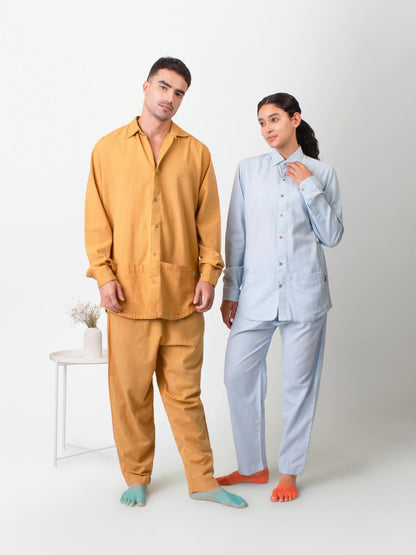 Ceylon – Handwoven Cotton Linen Functional Shirt – Men Shirt by Phuhar's available on Brown Living™. Mustard Xs. SKU: pH2261. Img 7.